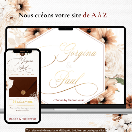 Site d'invitation digitale sur-mesure, conçue par nos soins style sans photo-marron