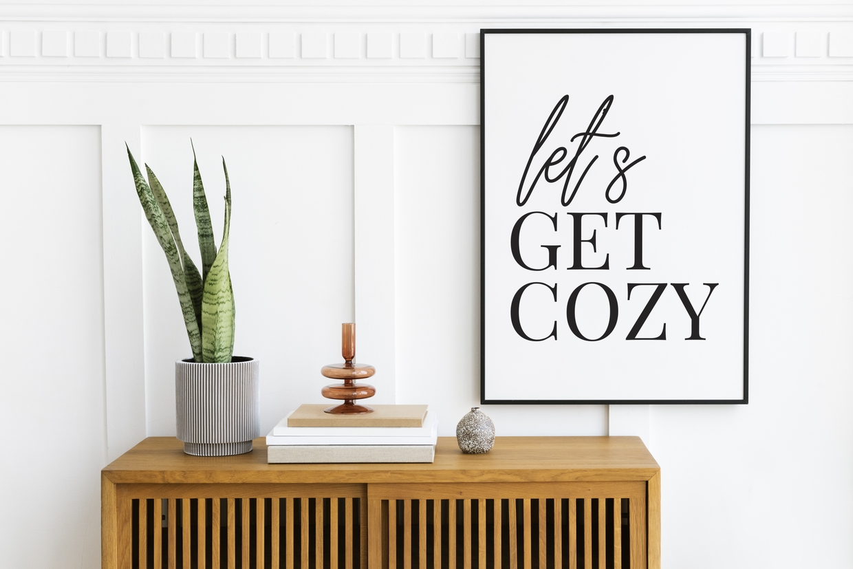 Lets Get Cozy-Black and White Printable Wall Art Quote