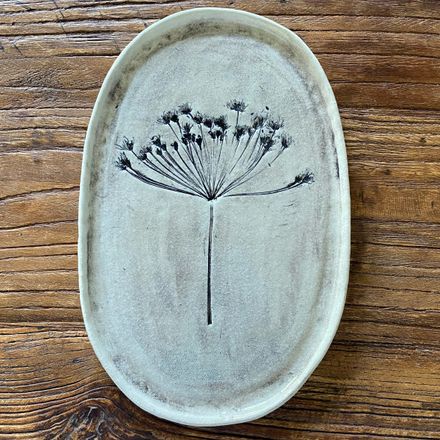 White raku oval plate - Bishop&#x27;s weed #1