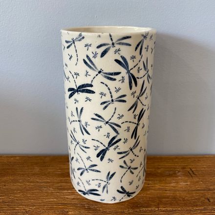 Cobalt blue dragonfly short vase