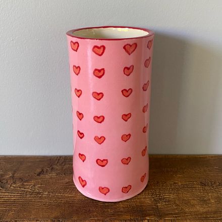 Hand painted pink love heart short vase