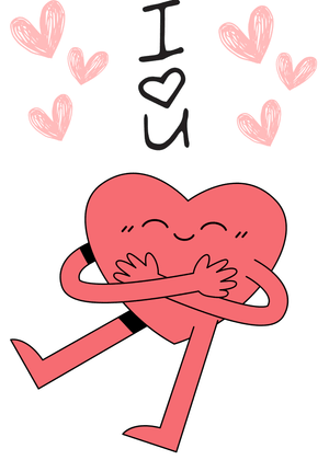 I Love You with Hearts Card: Cute Heart Cartoon Hugging