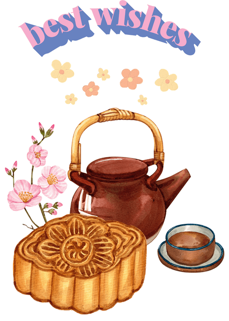 Best Wishes Card: Tea Time with Mooncake