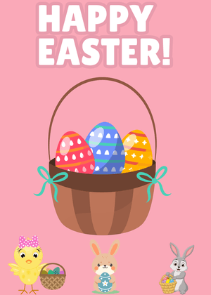 Happy Easter Card: Easter Basket and Cute Animals