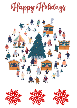 Happy Holidays Card: Festive Holiday Market Scene