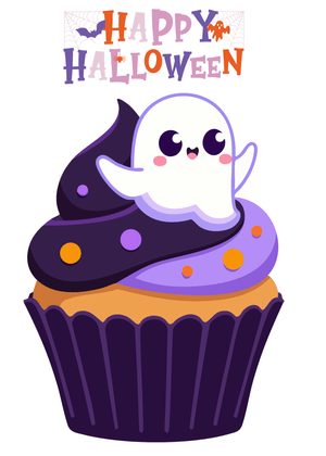 Halloween Canva Greeting Card: Halloween Ghost Cupcake Delight