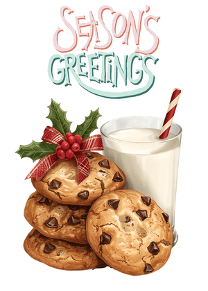 Season's Greetings Card: Festive Cookies and Milk
