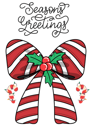 Season's Greetings Card: Festive Candy Cane Bow