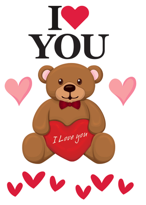 I Love You with Hearts Card: Teddy Bear With I Love You Message