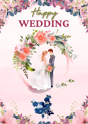 Happy Wedding Day Card: Floral Wedding Couple