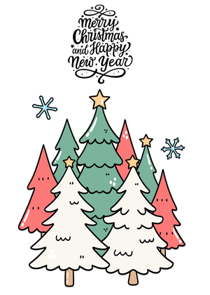 Merry Christmas &amp; Happy New Year Card: Christmas Trees and Festive Greeting