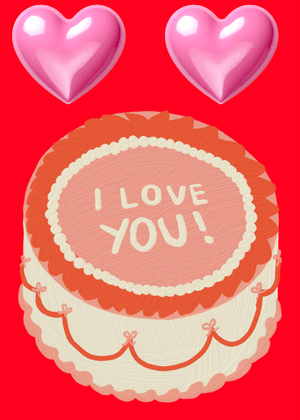 I Love You with Hearts Card: Love Cake with Hearts