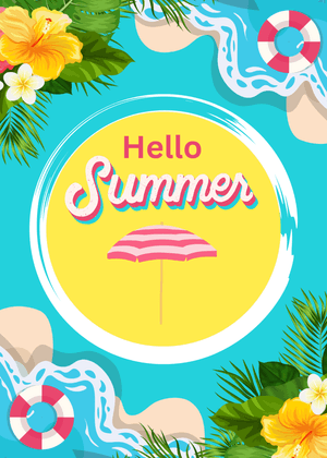 Hello Summer Card: Hello Summer Poster with Flowers
