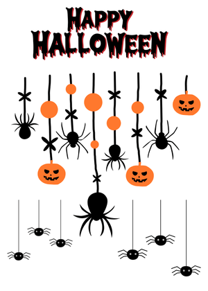 Halloween Canva Greeting Card: Happy Halloween with Spiders and Pumpkins
