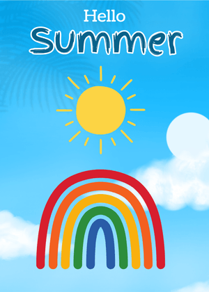 Hello Summer Card: Hello Summer with Rainbow and Sun