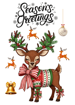 Season's Greetings Card: Festive Reindeer with Holiday Decorations