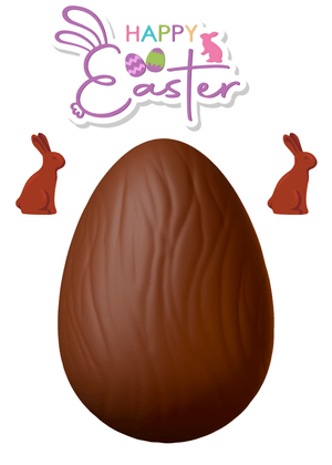 Happy Easter Card: Chocolate Egg with Easter Bunnies