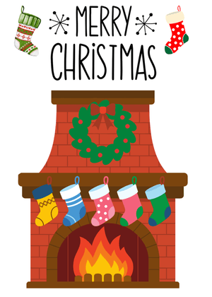 Merry Christmas Card: Festive Christmas Fireplace with Stockings