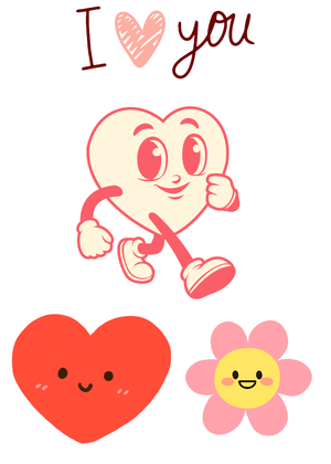 I Love You with Hearts Card: Cute Heart Characters and Sentiments