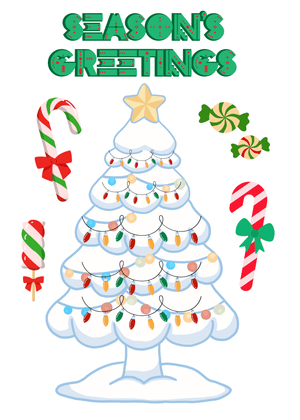 Season's Greetings Card: Festive Christmas Tree and Candy Canes