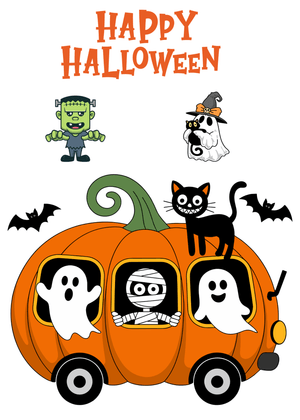 Halloween Canva Greeting Card: Halloween Cat with Pumpkin Head