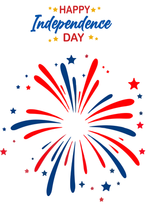 Happy Independence Day Card: Red and Blue Firework Design