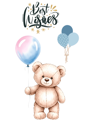 Best Wishes Card: Teddy Bear with Balloons Greeting
