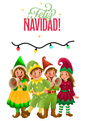 Feliz Navidad Card: Festive Elves Singing Christmas Carols