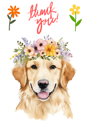 Thank You Card: Floral Crown Golden Retriever