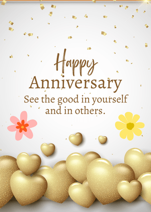 Happy Anniversary Card: Hearts and Flowers