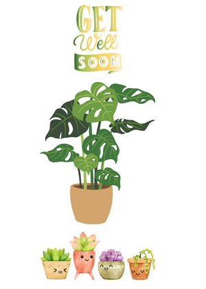 Get Well Soon Card: Plant &amp; 4 Face Plants