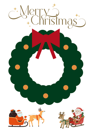 Merry Christmas Card: Christmas Wreath and Santa Claus Scene