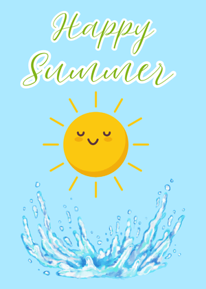 Happy Summer Card: Cheerful Sun and Splashing Water