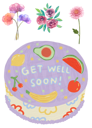 Get Well Soon Card: Get Well Soon Cake with Flowers