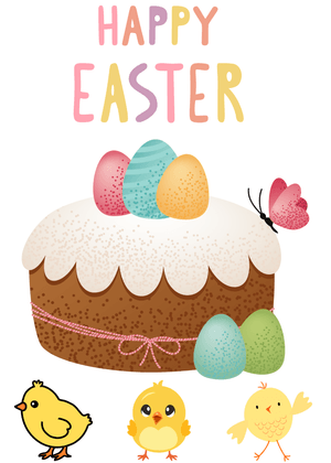 Happy Easter Card: Easter Cake and Chicks
