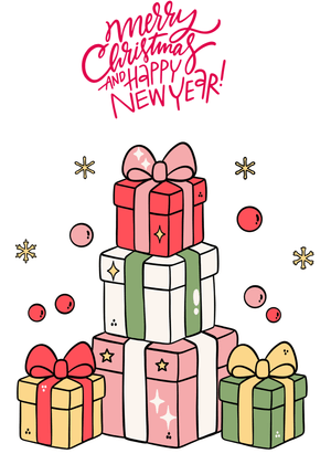 Merry Christmas &amp; Happy New Year Card: Festive Holiday Gift Tower
