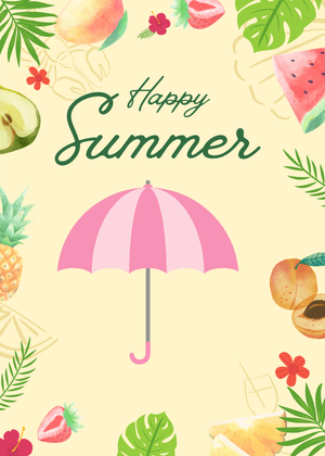 Hello Summer Card: Happy Summer Fruits and Umbrella
