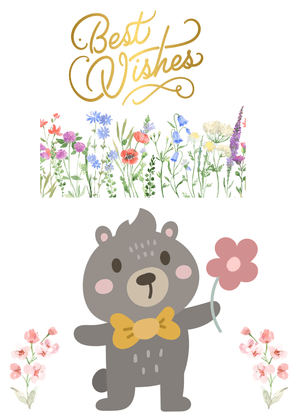 Best Wishes Card: Cute Bear with Flower