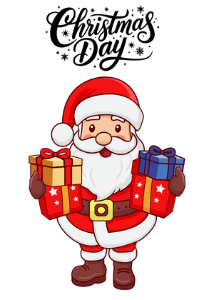 Christmas Day Card: Santa Claus Holding Gifts