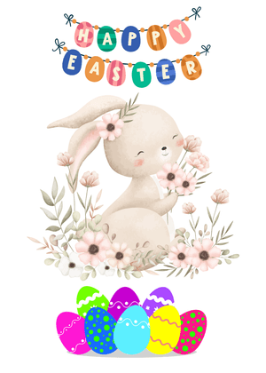Happy Easter Card: Cute Easter Bunny with Eggs