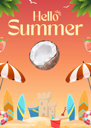 Hello Summer Card: Hello Summer Beach Scene