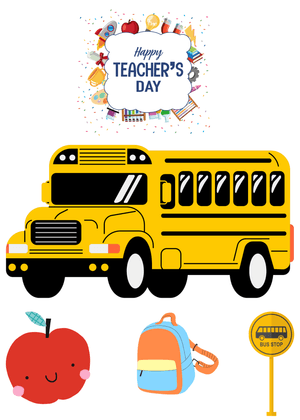 Happy Teacher's Day Card: School Bus and Teacher's Day Celebration