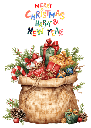 Merry Christmas &amp; Happy New Year Card: Festive Holiday Gift Bag