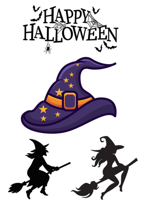 Halloween Canva Greeting Card: Halloween Witch Silhouettes and Hat