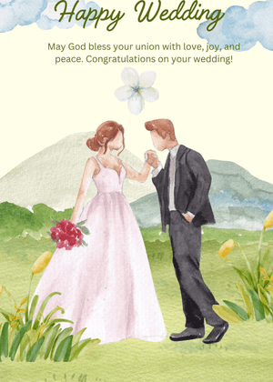 Happy Wedding Day Card: Romantic Wedding Couple in Scenic Setting