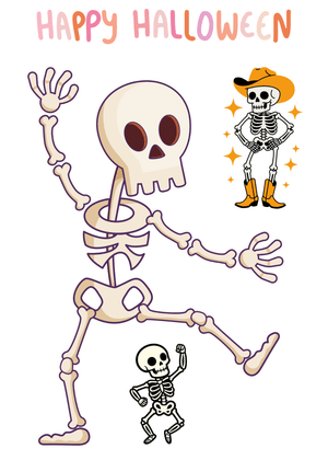 Halloween Canva Greeting Card: Dancing Skeletons Celebrate Halloween
