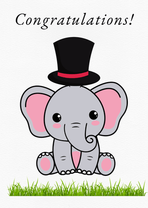 Congratulations Greeting Card: Cute Elephant with Top Hat