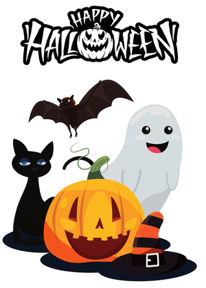Halloween Canva Greeting Card: Halloween Characters with Pumpkin