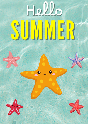 Hello Summer Card: Cheerful Starfish in Summer Water