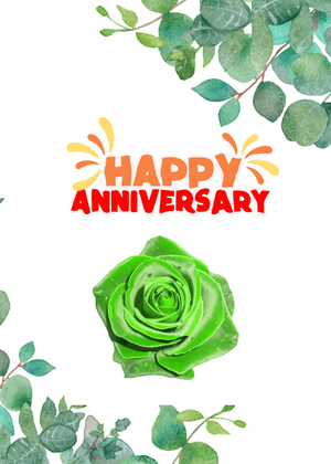 Happy Anniversary Card: Green Florals &amp; Flower